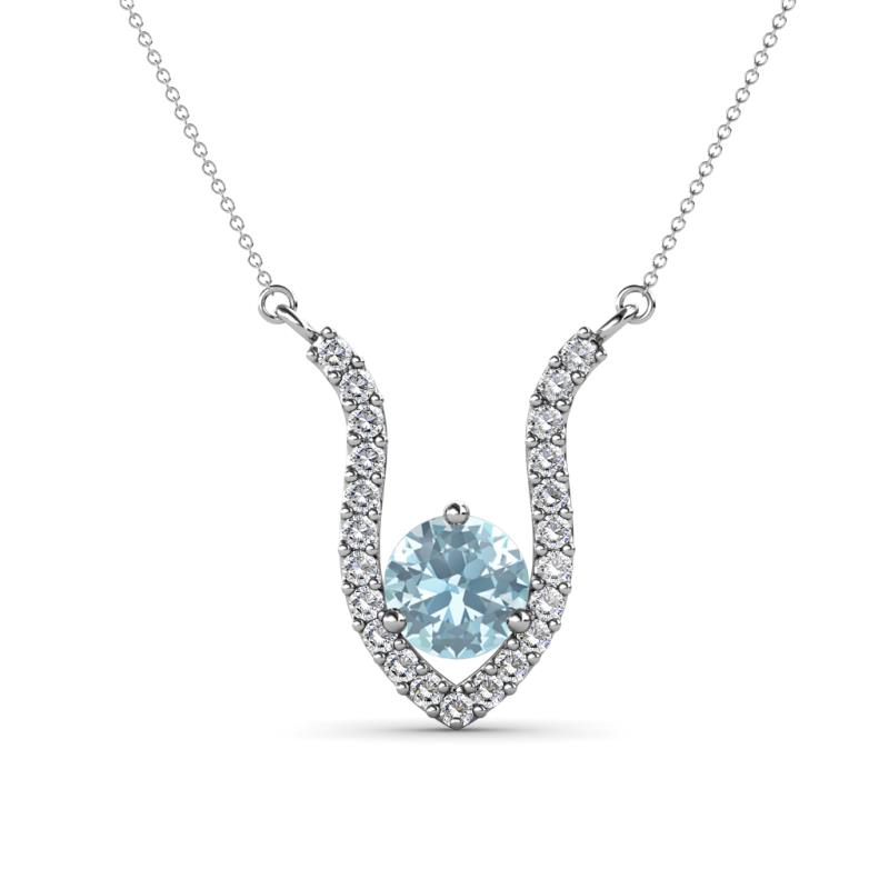 Lyra 6.00 mm Round Aquamarine and Diamond Accent Pendant Necklace 