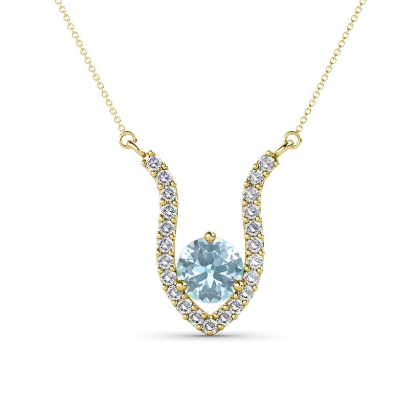 Lyra 6.00 mm Round Aquamarine and Diamond Accent Pendant Necklace 