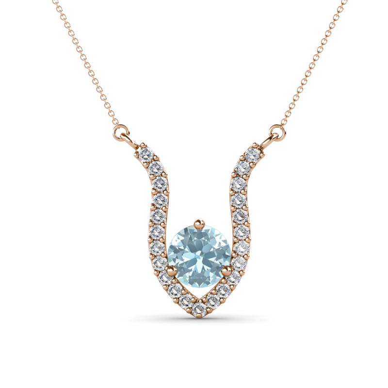 Lyra 6.00 mm Round Aquamarine and Diamond Accent Pendant Necklace 