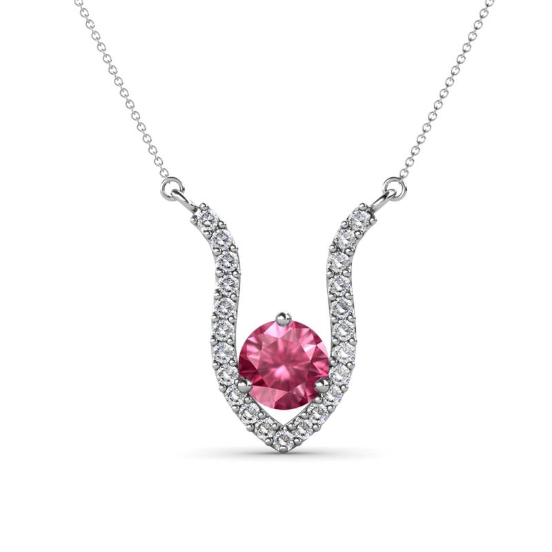 Lyra 6.00 mm Round Pink Tourmaline and Diamond Accent Pendant Necklace 