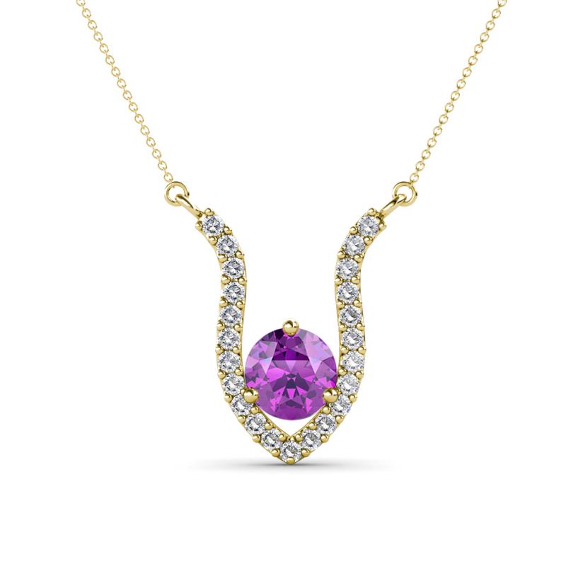 Lyra 6.00 mm Round Amethyst and Diamond Accent Pendant Necklace 
