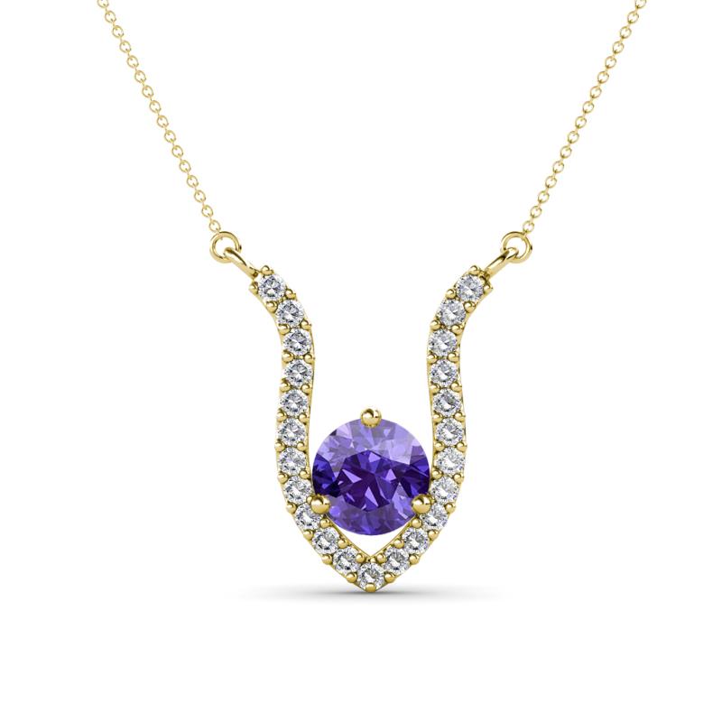 Lyra 6.00 mm Round Iolite and Diamond Accent Pendant Necklace 