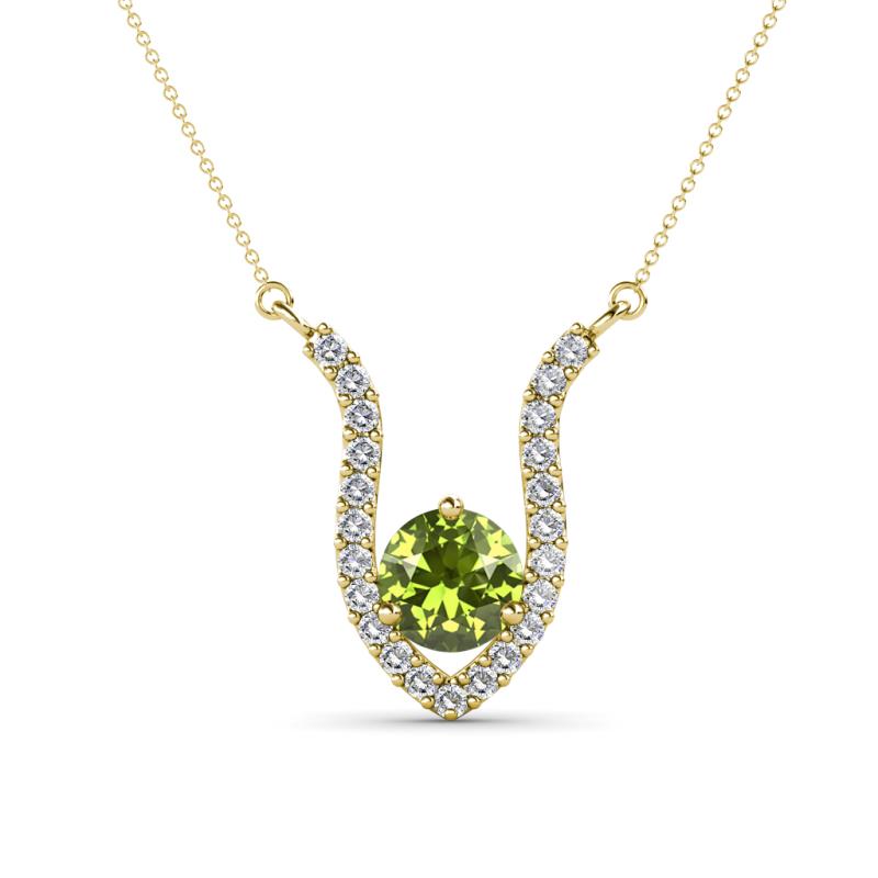 Lyra 6.00 mm Round Peridot and Diamond Accent Pendant Necklace 