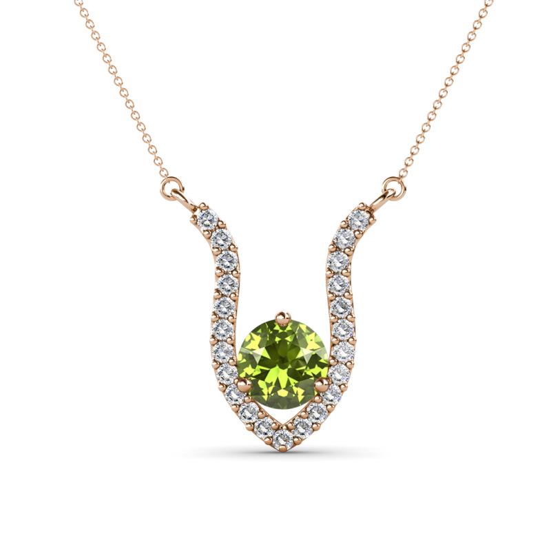 Lyra 6.00 mm Round Peridot and Diamond Accent Pendant Necklace 