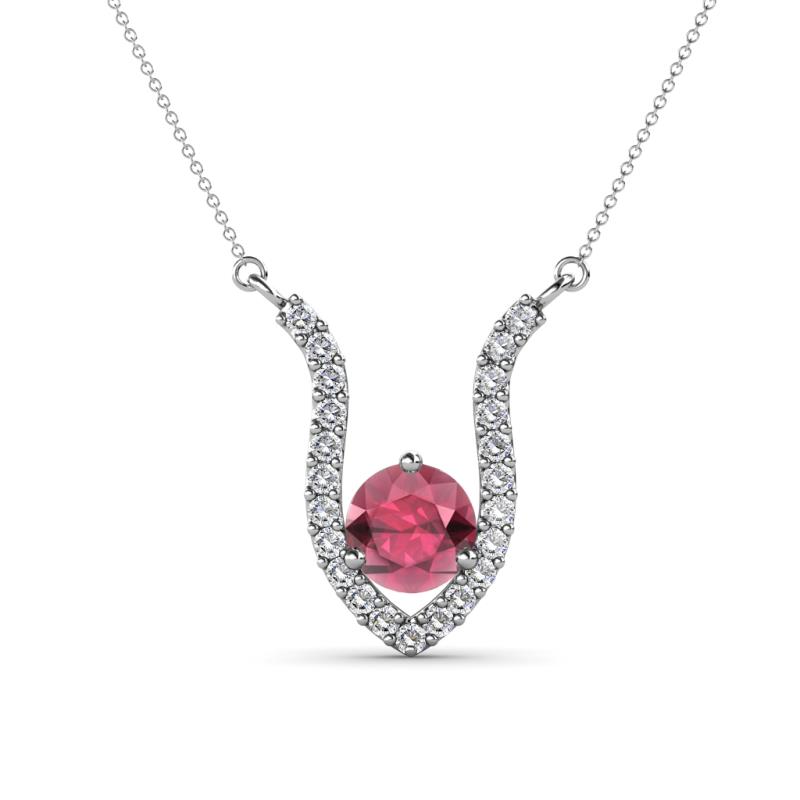 Lyra 6.00 mm Round Rhodolite Garnet and Diamond Accent Pendant Necklace 