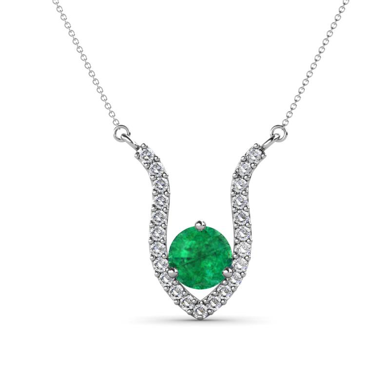Lyra 6.00 mm Round Emerald and Diamond Accent Pendant Necklace 