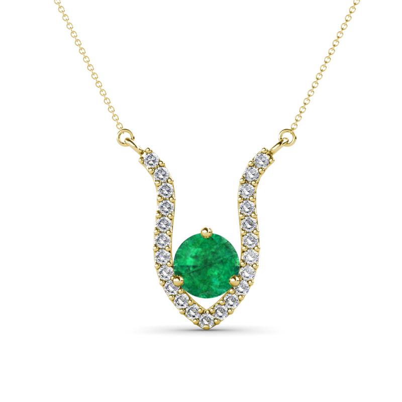 Lyra 6.00 mm Round Emerald and Diamond Accent Pendant Necklace 