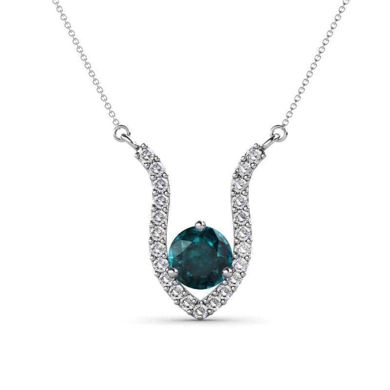 Lyra 6.00 mm Round London Blue Topaz and Diamond Accent Pendant Necklace 
