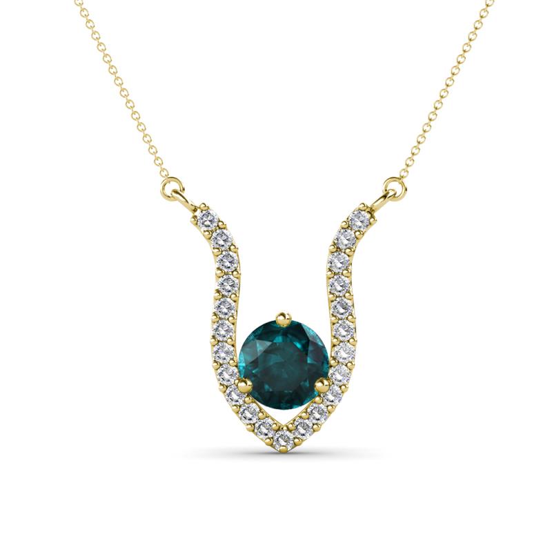 Lyra 6.00 mm Round London Blue Topaz and Diamond Accent Pendant Necklace 