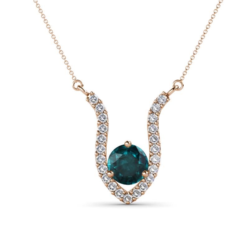 Lyra 6.00 mm Round London Blue Topaz and Diamond Accent Pendant Necklace 