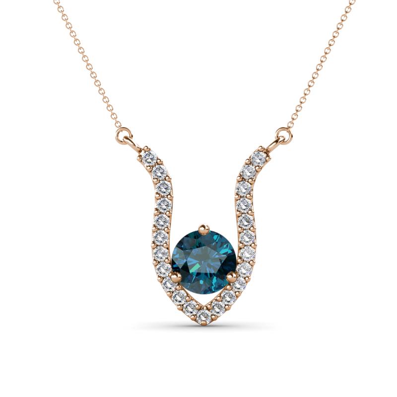 Lyra 6.00 mm Round Blue Diamond and White Diamond Accent Pendant Necklace 