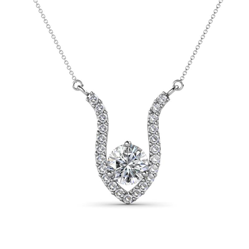 Lyra 6.00 mm Round Forever Brilliant Moissanite and Diamond Accent Pendant Necklace 