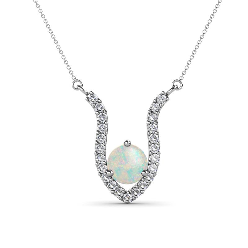 Lyra 6.00 mm Round Opal and Diamond Accent Pendant Necklace 