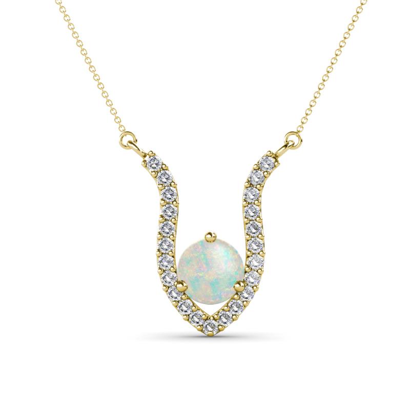 Lyra 6.00 mm Round Opal and Diamond Accent Pendant Necklace 