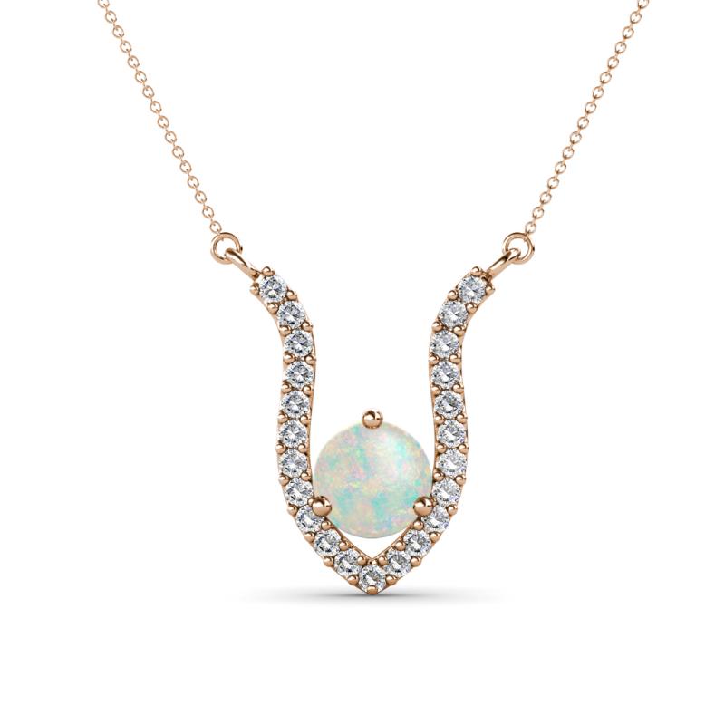 Lyra 6.00 mm Round Opal and Diamond Accent Pendant Necklace 