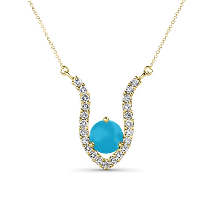 Lyra 6.00 mm Round Turquoise and Diamond Accent Pendant Necklace 