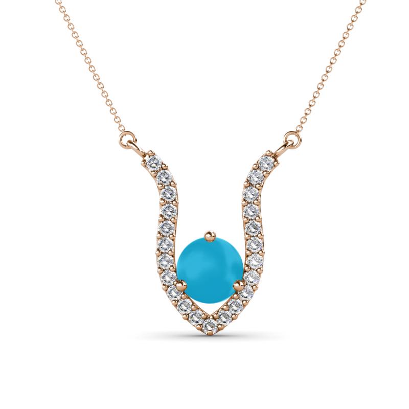 Lyra 6.00 mm Round Turquoise and Diamond Accent Pendant Necklace 