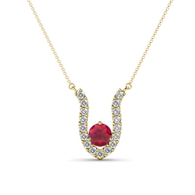 Lauren 4.00 mm Round Ruby and Diamond Accent Pendant Necklace 