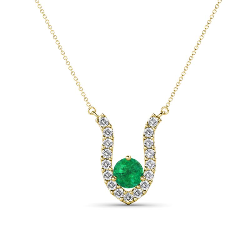 Lauren 4.00 mm Round Emerald and Diamond Accent Pendant Necklace 