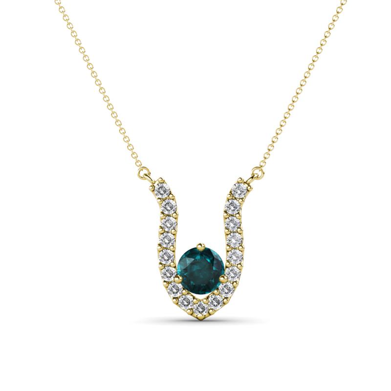 Lauren 4.00 mm Round London Blue Topaz and Diamond Accent Pendant Necklace 