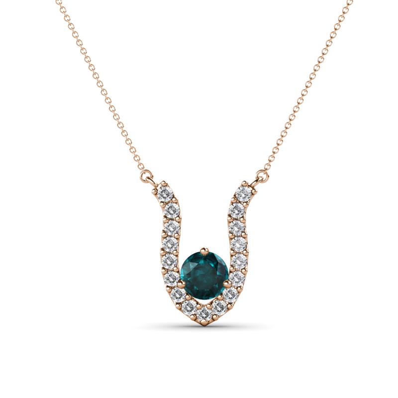 Lauren 4.00 mm Round London Blue Topaz and Diamond Accent Pendant Necklace 