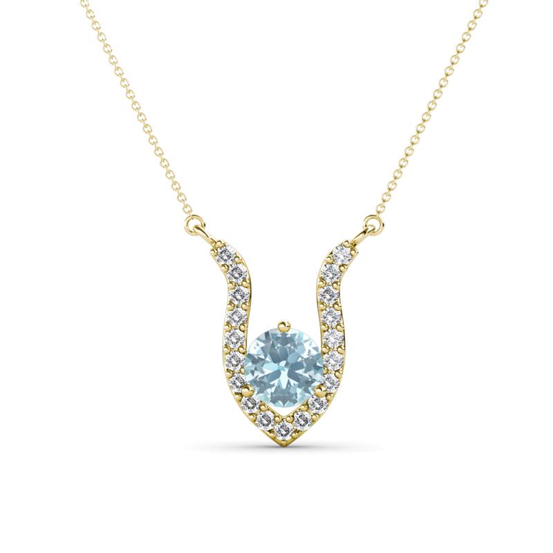 Lauren 5.00 mm Round Aquamarine and Diamond Accent Pendant Necklace 