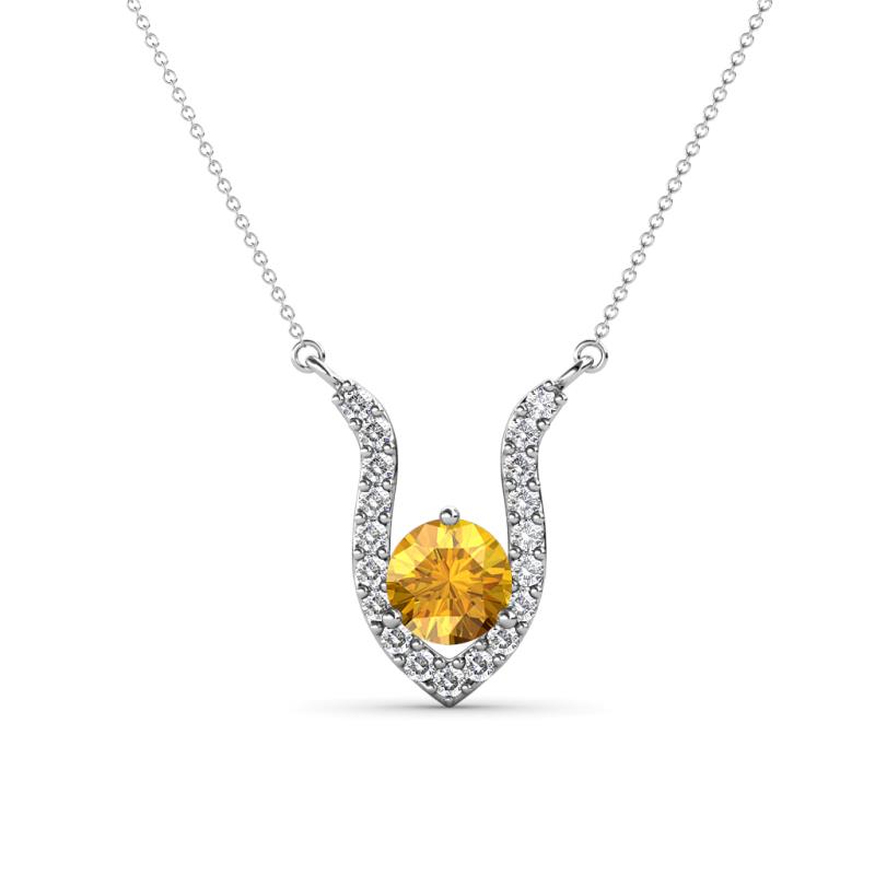 Lauren 5.00 mm Round Citrine and Diamond Accent Pendant Necklace 