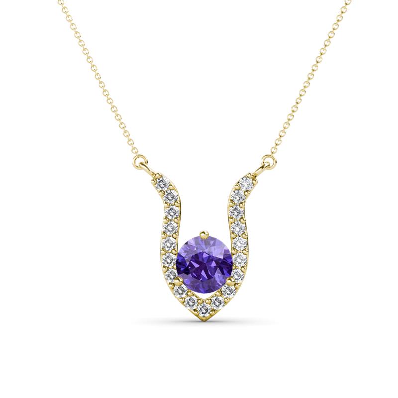 Lauren 5.00 mm Round Iolite and Diamond Accent Pendant Necklace 