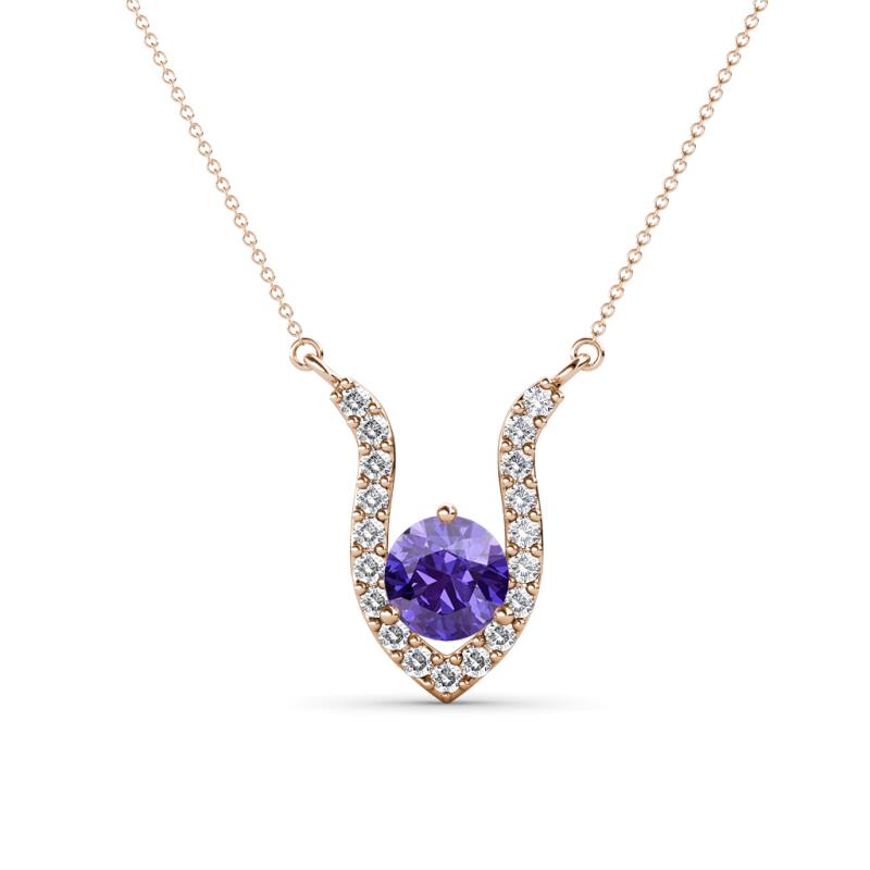 Lauren 5.00 mm Round Iolite and Diamond Accent Pendant Necklace 