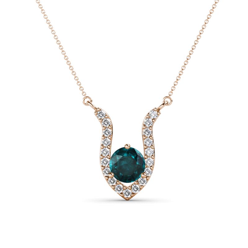 Lauren 5.00 mm Round London Blue Topaz and Diamond Accent Pendant Necklace 