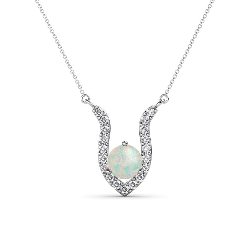 Lauren 5.00 mm Round Opal and Diamond Accent Pendant Necklace 