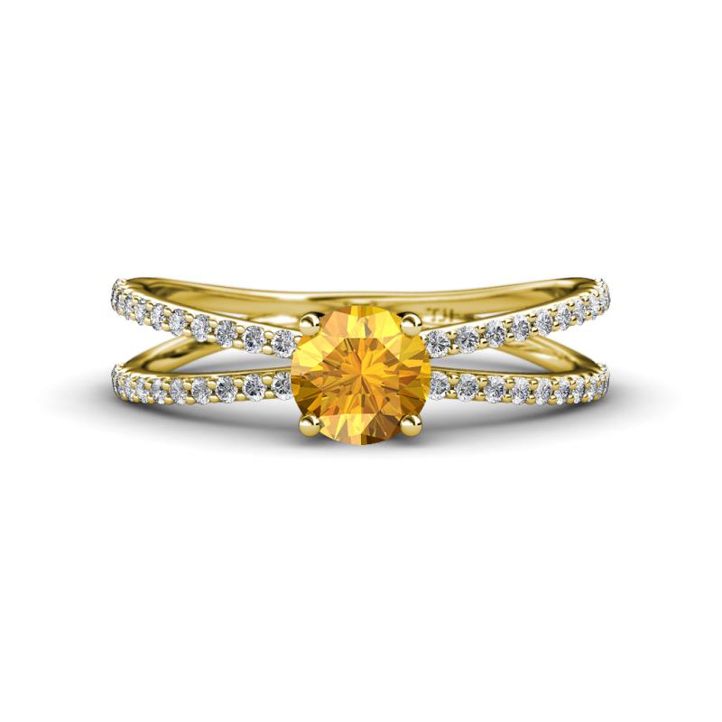 Flavia Classic Round Citrine and Diamond Criss Cross Engagement Ring 