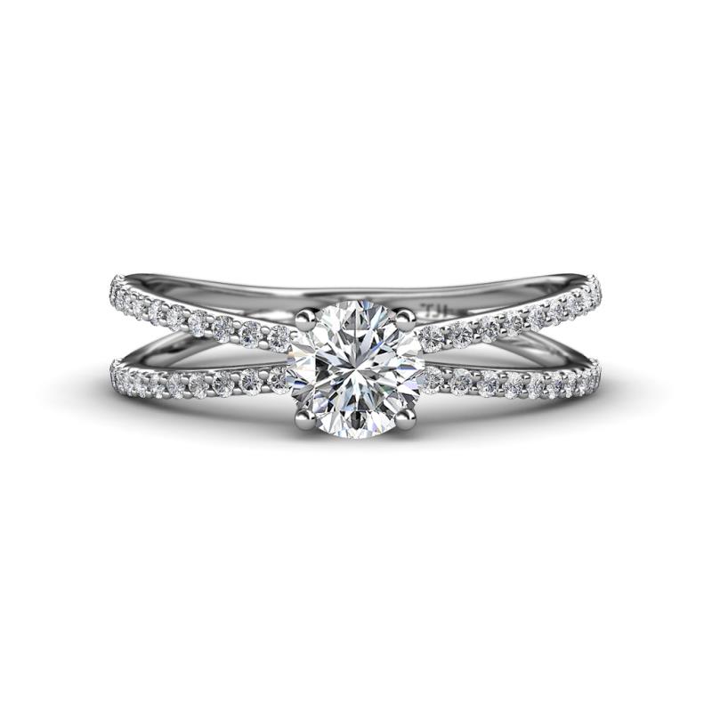 Flavia Classic Round Diamond Criss Cross Engagement Ring 