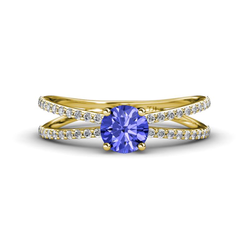 Flavia Classic Round Tanzanite and Diamond Criss Cross Engagement Ring 