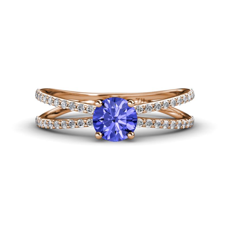 Flavia Classic Round Tanzanite and Diamond Criss Cross Engagement Ring 