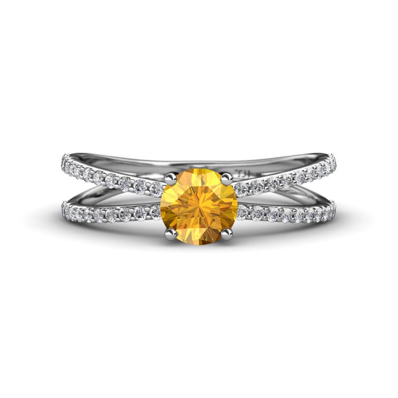 Flavia Classic Round Citrine and Diamond Criss Cross Engagement Ring 