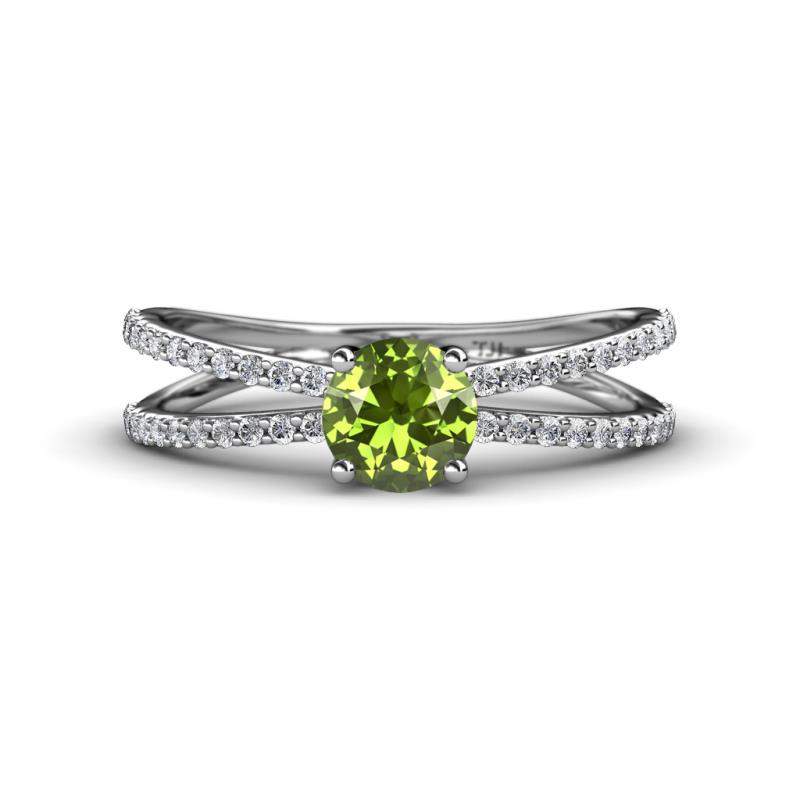 Flavia Classic Round Peridot and Diamond Criss Cross Engagement Ring 