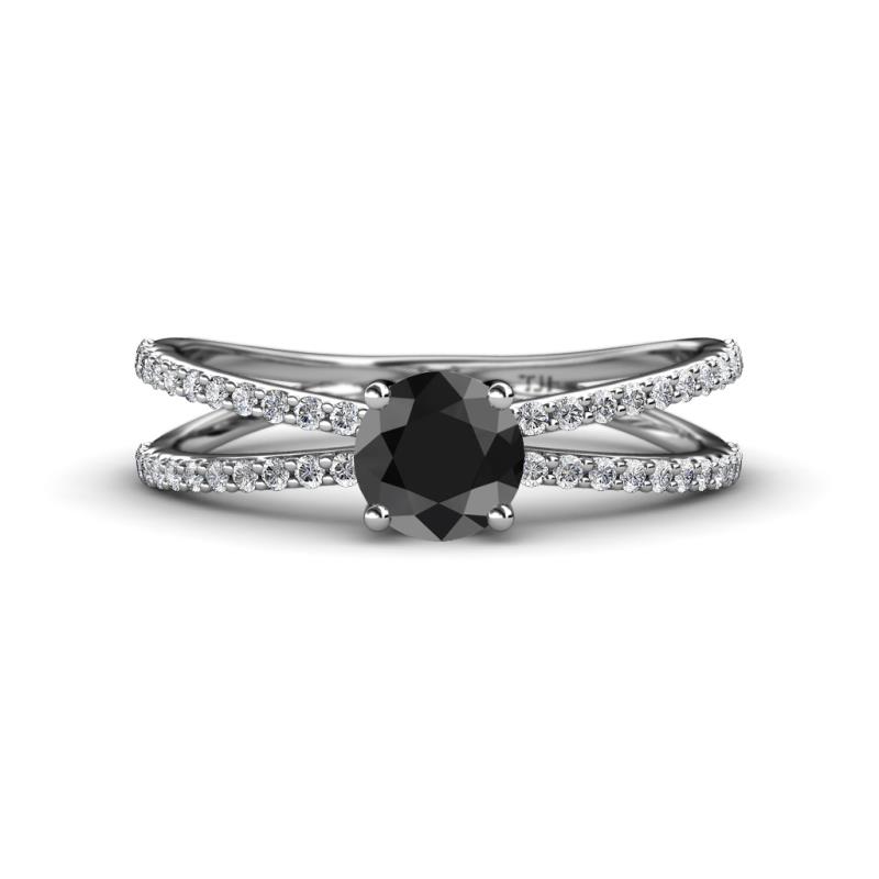 Flavia Classic Round Center Black Diamond Accented with White Diamond Criss Cross Engagement Ring 
