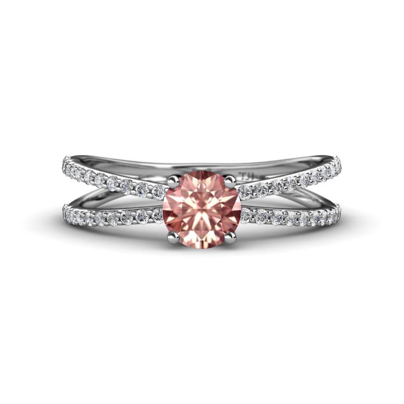 Flavia Classic Round Morganite and Diamond Criss Cross Engagement Ring 