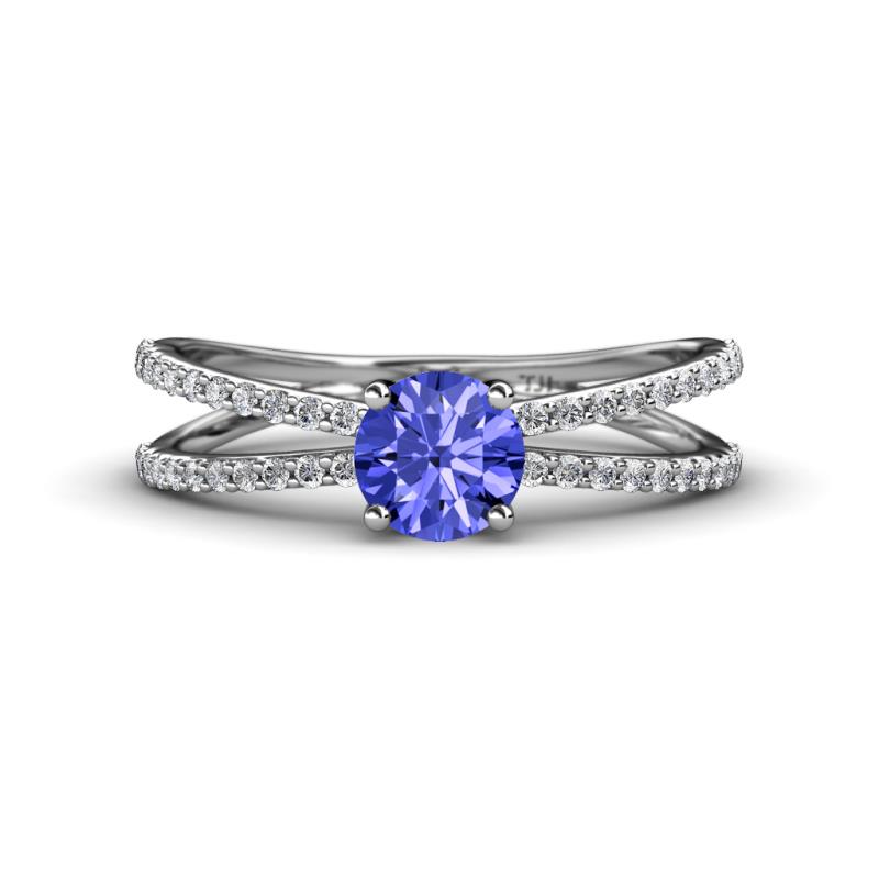 Flavia Classic Round Tanzanite and Diamond Criss Cross Engagement Ring 