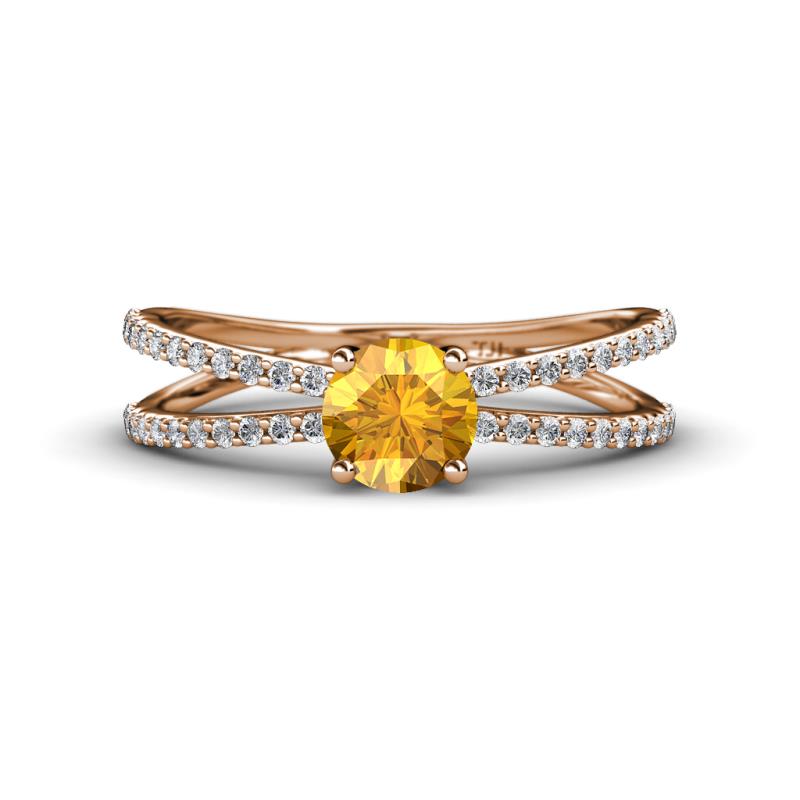Flavia Classic Round Citrine and Diamond Criss Cross Engagement Ring 