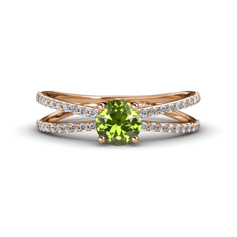 Flavia Classic Round Peridot and Diamond Criss Cross Engagement Ring 