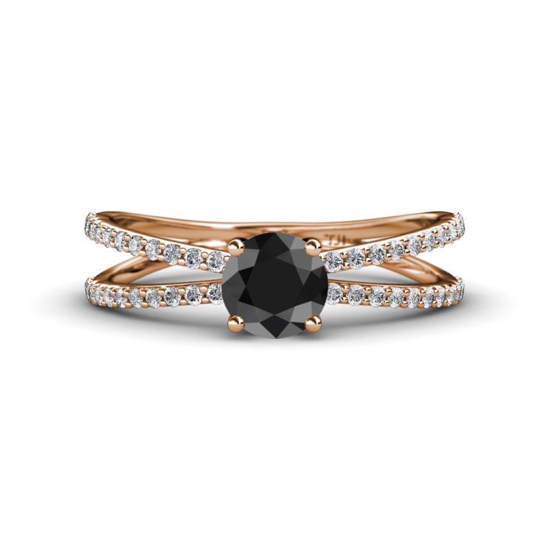 Flavia Classic Round Center Black Diamond Accented with White Diamond Criss Cross Engagement Ring 