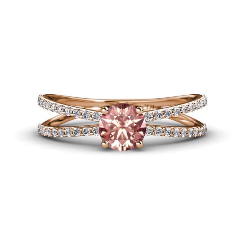 Flavia Classic Round Morganite and Diamond Criss Cross Engagement Ring 