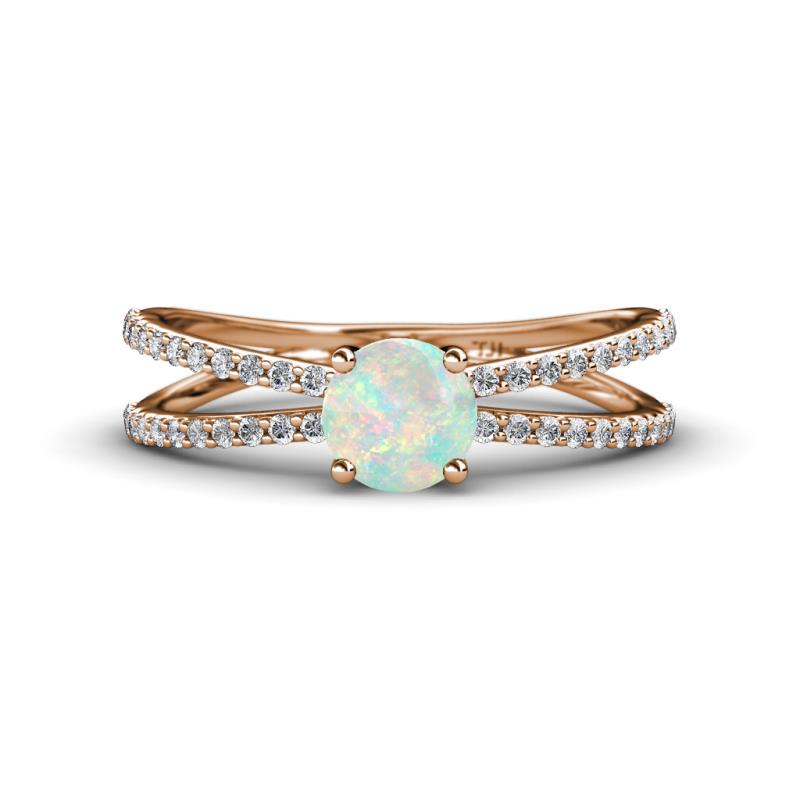 Flavia Classic Round Opal and Diamond Criss Cross Engagement Ring 