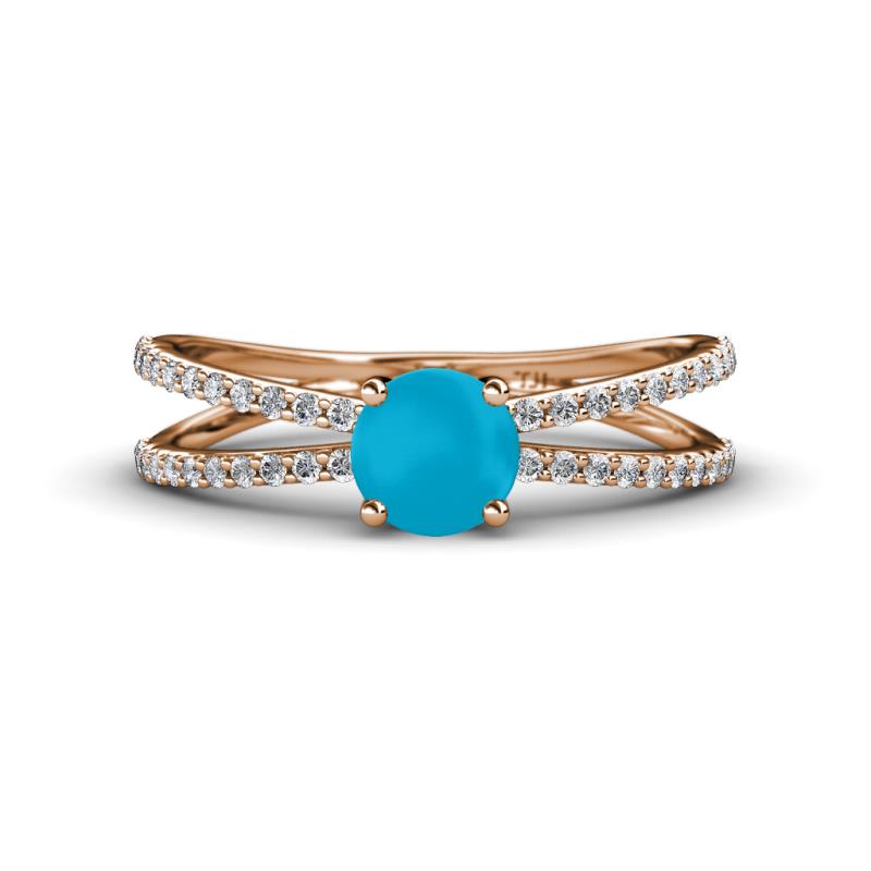 Flavia Classic Round Turquoise and Diamond Criss Cross Engagement Ring 