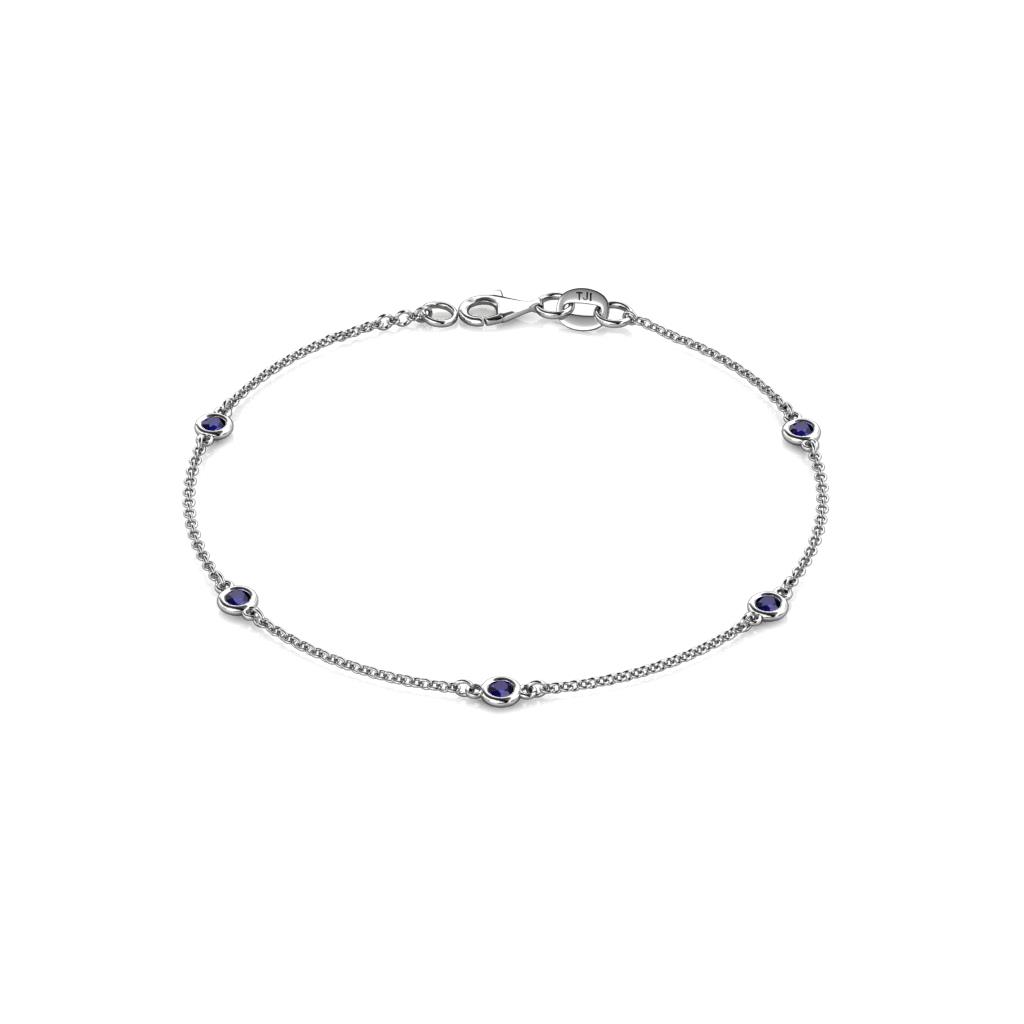 Aizza 5Stn Blue Sapphire Station Bracelet Stone Petite Blue Sapphire ctw Womens Station Bracelet K White Gold