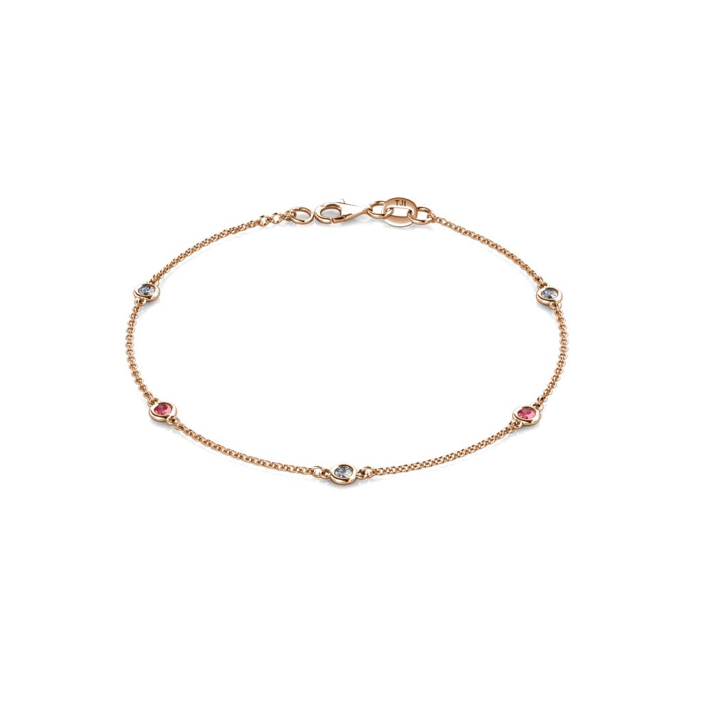 Aizza (5 Stn/2.7mm) Petite Pink Tourmaline and Diamond Station Bracelet 