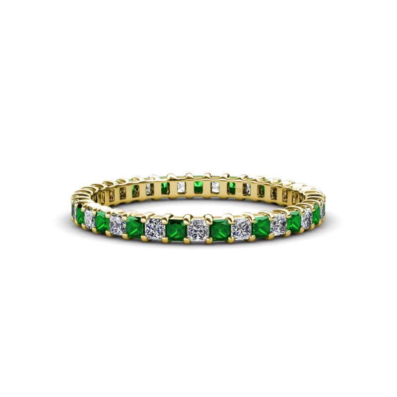 Allie 2.00 mm Princess Cut Diamond and Chatham Created Emerald Eternity Band 