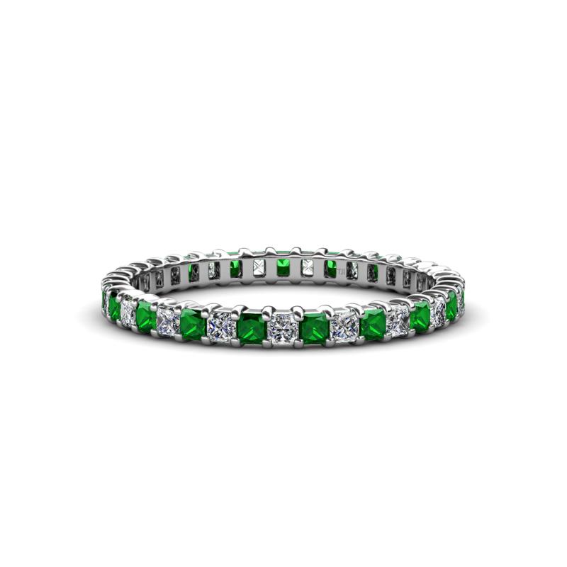 Allie 2.00 mm Princess Cut Diamond and Chatham Created Emerald Eternity Band 